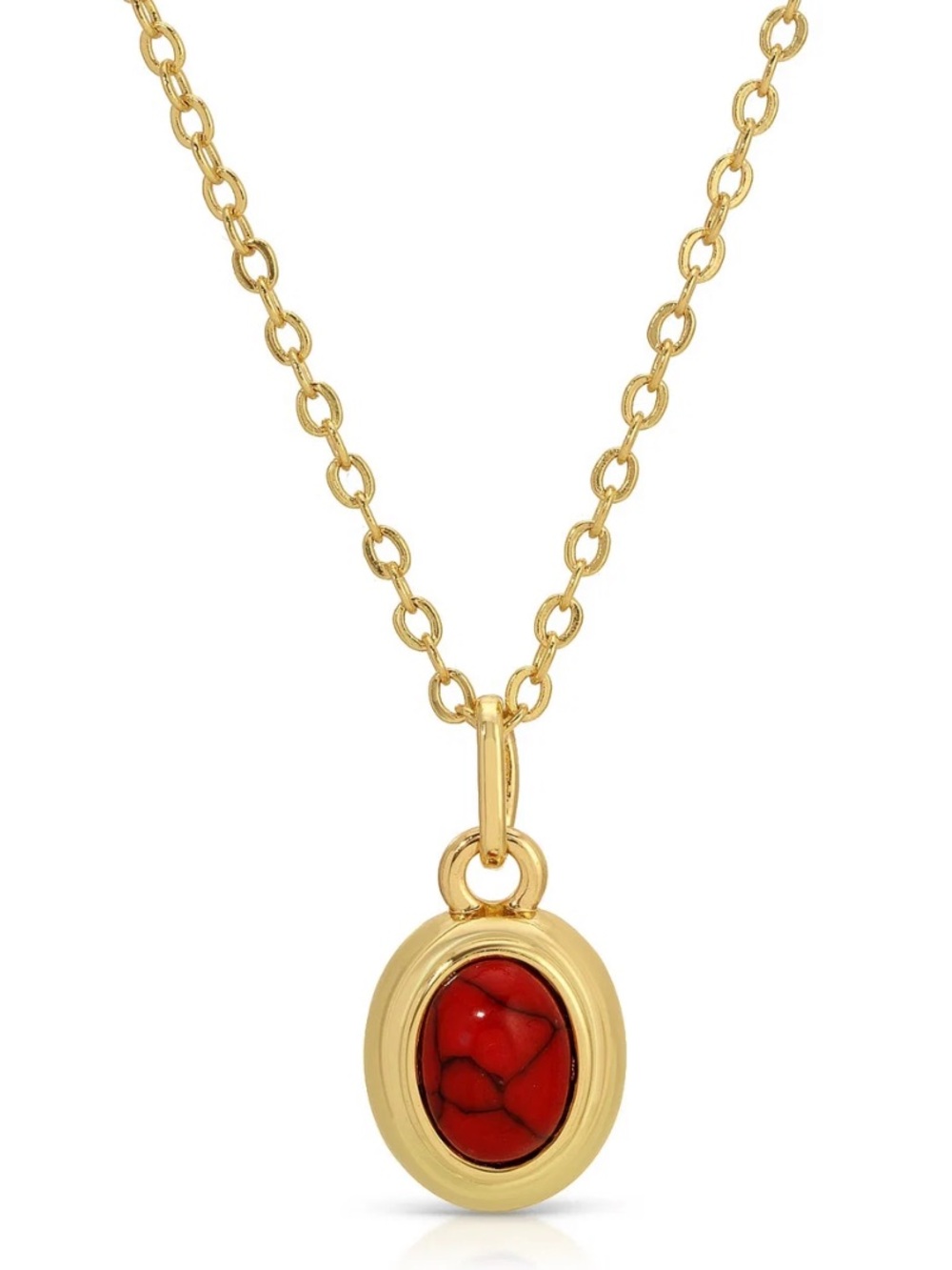 NWT Leeada Oval Gemstone Pendant Necklace in Garnet and Gold